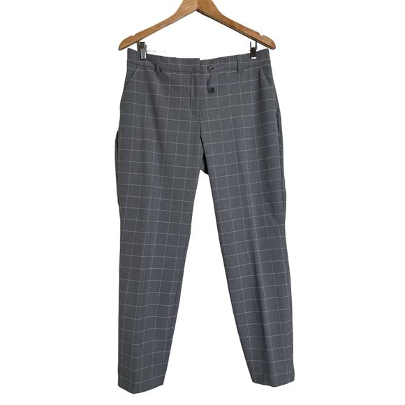 Express Columnist Women’s Ankle Pants – Gray Windowpane Plaid, Stretch, Size 12R - Picture 2 of 9